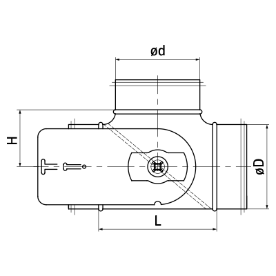 Trójniki wentylacyjne > Trójnik symetryczny z przepustnicą TSHFL-DTL/TSHFL-DTBL